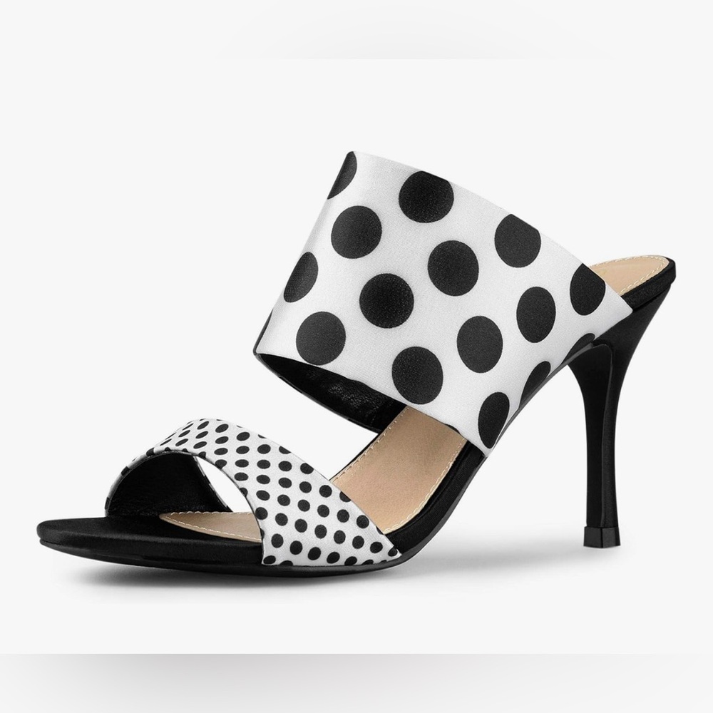 Black & White Polka Dot Slip-On Heel Sandal